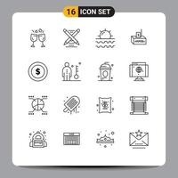 pack de 16 signes et symboles de contours modernes pour les supports d'impression Web tels que l'argent élection plage corruption vacances éléments de conception vectoriels modifiables vecteur