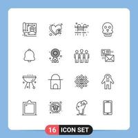 16 ensemble de contours d'interface utilisateur de signes et symboles modernes de notification alerte ville homme crâne de mort éléments de conception vectoriels modifiables vecteur