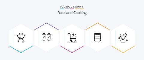 pack d'icônes de 25 lignes de nourriture, y compris. . louche. un verre. un soda vecteur
