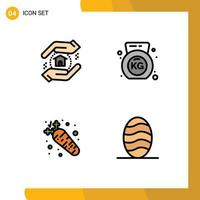4 icônes créatives signes et symboles modernes d'évaluation nutrition haltère carotte pain éléments de conception vectoriels modifiables vecteur