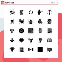interface mobile ensemble de glyphes solides de 25 pictogrammes d'éléments de conception vectoriels modifiables de puissance de corps d'internet d'énergie de veille vecteur