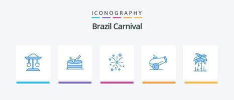 pack d'icônes bleu carnaval brésilien 5 comprenant. fête. arbre. conception d'icônes créatives vecteur