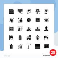 pack de 25 signes et symboles de glyphes solides modernes pour les supports d'impression Web tels que l'idée d'achat d'argent de boisson mariage éléments de conception vectoriels modifiables vecteur