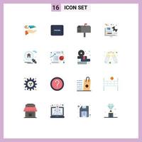 16 signes universels de couleur plate symboles de la maison mise en scène engrenage document modifiable pack d'éléments de conception de vecteur créatif