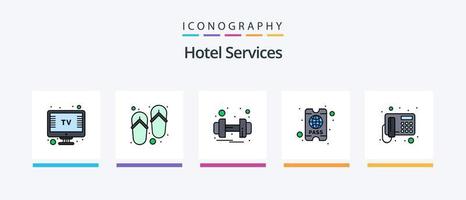 ligne de services hôteliers remplie de 5 icônes, y compris le support. appel. Hôtel. heures. un verre. conception d'icônes créatives vecteur