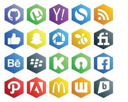 pack de 20 icônes de médias sociaux, y compris adobe facebook picasa blackberry open source vecteur
