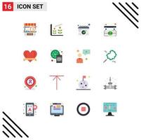 ensemble moderne de 16 pictogrammes de couleurs plates d'horloge amour calendrier coeur saint pack modifiable d'éléments de conception de vecteur créatif