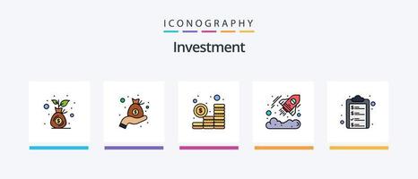 ligne d'investissement remplie de 5 packs d'icônes comprenant de l'argent. presse-papiers. dollar. liste de contrôle. investissement. conception d'icônes créatives vecteur