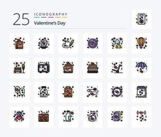 pack d'icônes remplies de 25 lignes de la saint-valentin, y compris l'anniversaire. bague. l'amour. l'amour. mariage vecteur