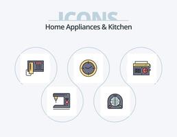 appareils électroménagers et ligne de cuisine rempli pack d'icônes 5 conception d'icônes. cuisine. cuisine. four micro onde. cuisine. poêle vecteur