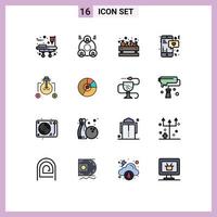 interface mobile ligne remplie de couleurs plates ensemble de 16 pictogrammes de texte d'achat d'ampoule de solution éléments de conception vectoriels créatifs modifiables mobiles vecteur