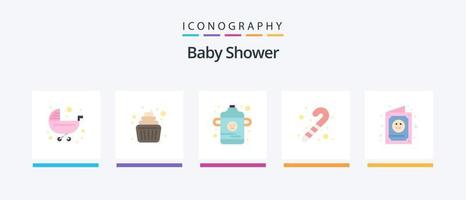 pack d'icônes plat 5 de douche de bébé, y compris mignon. carte. enfant. de bébé. sucre d'orge. conception d'icônes créatives vecteur