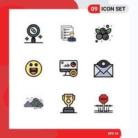 interface utilisateur pack de 9 couleurs plates de base remplies d'emojis myrtille employé myrtilles compétences éléments de conception vectoriels modifiables vecteur