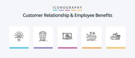 pack d'icônes de la ligne 5 de la relation client et des avantages sociaux des employés, y compris le gestionnaire. pièces de monnaie. ordinateur portable. transfert. de l'argent. conception d'icônes créatives vecteur