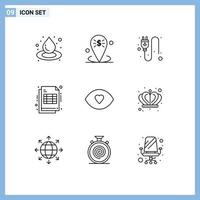 ensemble de 9 symboles d'icônes d'interface utilisateur modernes signes pour l'œil humain reçu électrique cheaque éléments de conception vectoriels modifiables vecteur
