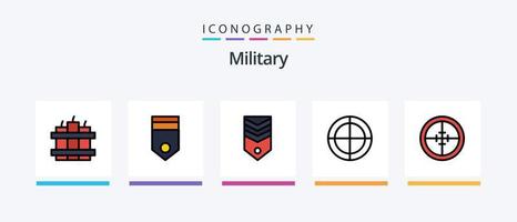 ligne militaire remplie de 5 packs d'icônes, y compris militaires. oeil de boeuf. rang. soldat. militaire. conception d'icônes créatives vecteur