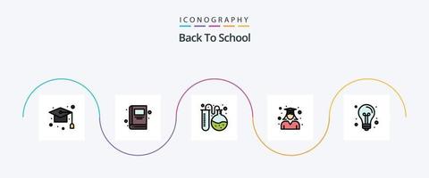 pack d'icônes plat 5 rempli de ligne de retour à l'école, y compris retour à l'école. l'école. laboratoire. l'obtention du diplôme. éducation vecteur
