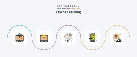 pack d'icônes plat 5 d'apprentissage en ligne, y compris l'application de langue. cours. surveiller. discuter. en ligne vecteur