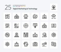 marketing numérique et technologie pack d'icônes de 25 lignes, y compris la technologie. numérique. numérique. l'ordinateur. commercialisation vecteur