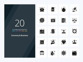 20 icône de glyphe solide d'économie et d'affaires pour la présentation vecteur