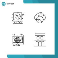 ligne d'interface mobile ensemble de 4 pictogrammes de dessin données de carte rétro scince tv éléments de conception vectoriels modifiables vecteur
