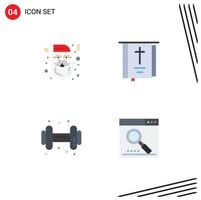 ensemble de pictogrammes de 4 icônes plates simples d'éléments de conception vectoriels éditables de casquette de gym de noël cross dumbell vecteur