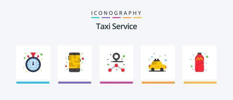 service de taxi plat 5 pack d'icônes comprenant. boire. chemin. bouteille. le transport. conception d'icônes créatives vecteur