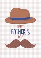 bonne fête des pères, moustache et décoration de chapeau classique vecteur