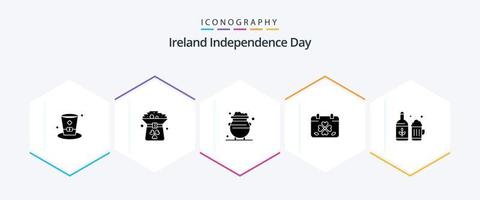 pack d'icônes de 25 glyphes du jour de l'indépendance de l'irlande, y compris la feuille. trèfle. dans. calendrier. métal vecteur