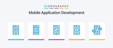 pack d'icônes bleues de développement d'applications mobiles 5, y compris div. développement d'applications. portable handicapé. La Flèche. application mobile. conception d'icônes créatives vecteur