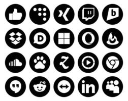 pack de 20 icônes de médias sociaux comprenant un lecteur multimédia windows chrome opera zootool music vecteur