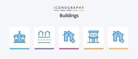 pack d'icônes de 5 bâtiments bleus, y compris la maison. architecture. réel. pourcentage. domaine. conception d'icônes créatives vecteur