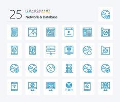 réseau et base de données Pack de 25 icônes de couleur bleue, y compris Internet. application. site Internet. réseau. document vecteur