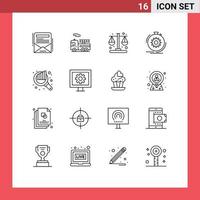 aperçu de l'interface mobile ensemble de 16 pictogrammes d'éléments de conception vectoriels modifiables de performance de temps d'audit de recherche vecteur