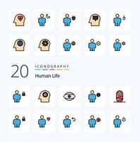 20 pack d'icônes de couleur remplies de lignes humaines comme l'avatar réservé à l'œil préféré de l'enfant vecteur