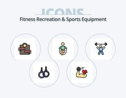 ligne d'équipement de loisirs et de sport de fitness rempli pack d'icônes 5 conception d'icônes. sac. cœur. soins de santé. le muscle. kegling vecteur