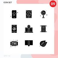 pack de 9 signes et symboles de glyphes solides modernes pour les supports d'impression Web tels que les éléments de conception vectoriels modifiables mobiles de la cellule de navigation du système vecteur