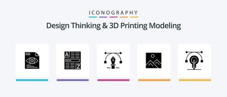 pack d'icônes de glyphe de modélisation 5 de conception et d'impression, y compris l'éducation. éducation. stylo . image. Cadre. conception d'icônes créatives vecteur