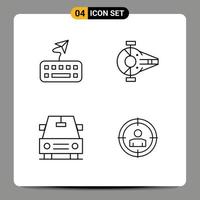 ensemble de 4 symboles d'icônes d'interface utilisateur modernes signes pour attacher des véhicules croiseur navire cible éléments de conception vectoriels modifiables vecteur