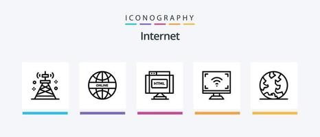 Pack d'icônes Internet Line 5, y compris l'hébergement. la télé. l'Internet. intelligent. multimédia. conception d'icônes créatives vecteur