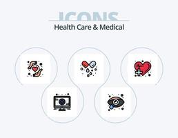 pack d'icônes remplies de soins de santé et de ligne médicale 5 conception d'icônes. soins de santé. se soucier. digestion. Médicament. pilules vecteur