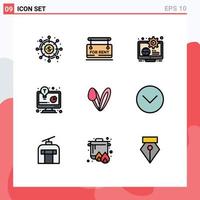interface mobile fillline plat couleur ensemble de 9 pictogrammes de solution d'entreprise idée d'entreprise immobilier développement d'entreprise éducation éléments de conception vectoriels modifiables vecteur