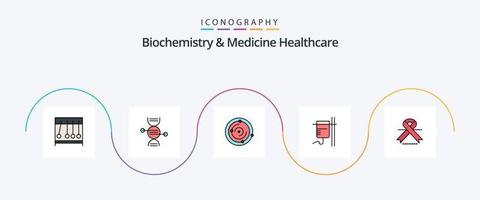 biochimie et médecine ligne de soins de santé remplie de 5 icônes plates, y compris l'oncologie. transfusion. espace. réhydratation. soins de santé vecteur