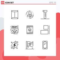ensemble moderne de 9 contours pictogramme d'éléments de conception vectoriels modifiables de feuille d'énergie de solution verte agricole vecteur