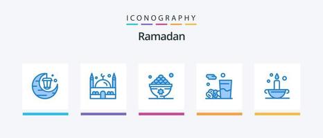 pack d'icônes bleu ramadan 5, y compris aladdin. iftar. Rendez-vous. nourriture. repas. conception d'icônes créatives vecteur