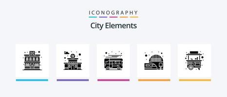 pack d'icônes glyphe 5 éléments de la ville, y compris la rue. nourriture. entraîneur. former. électrique. conception d'icônes créatives vecteur