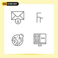 ligne d'interface mobile ensemble de 4 pictogrammes d'éléments de conception vectoriels modifiables de l'application étrangère du franc mondial du courrier vecteur