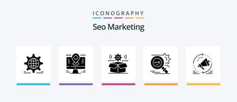 pack d'icônes seo marketing glyph 5, y compris la recherche. clé. lcd. paramètre. la roue. conception d'icônes créatives vecteur