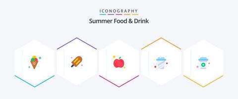 nourriture et boisson d'été pack de 25 icônes plates, y compris les boissons. smoothie. sucré. jus. nourriture vecteur