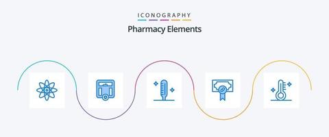 pack d'icônes bleu 5 éléments de pharmacie, y compris thermomètre. médical. fièvre. récompense. hôpital vecteur